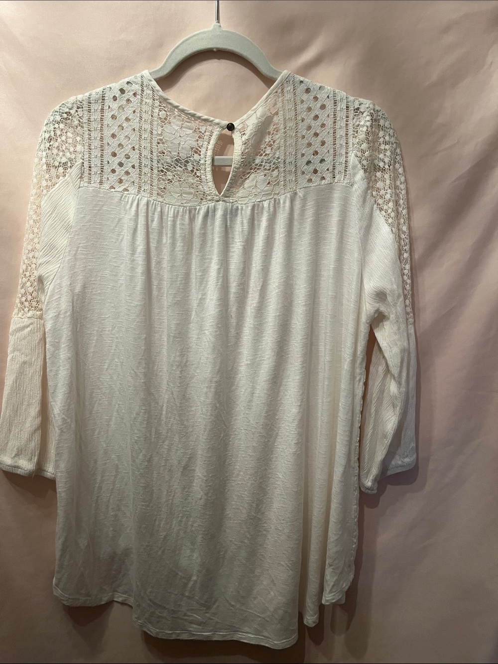 XL Knox Rose Ivory Crochet Yoke Peasant Top - Picture 3 of 4
